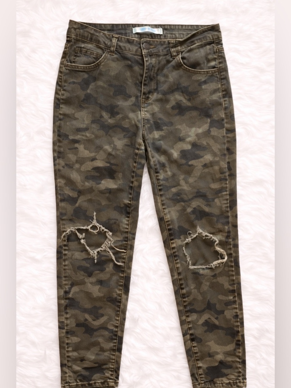 Highway Jeans Camo Skinny Jeans Womens 11/12 Distressed Knee Olive Green Y2K